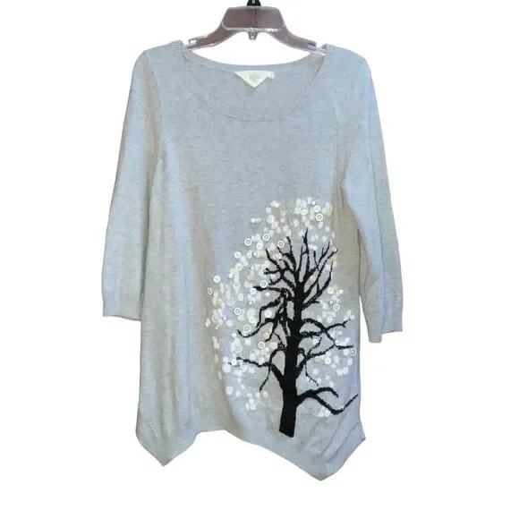 Anthropologie HWR Monogram S Cute As A Button Embellished Tunic Sweater - Picture 3 of 6